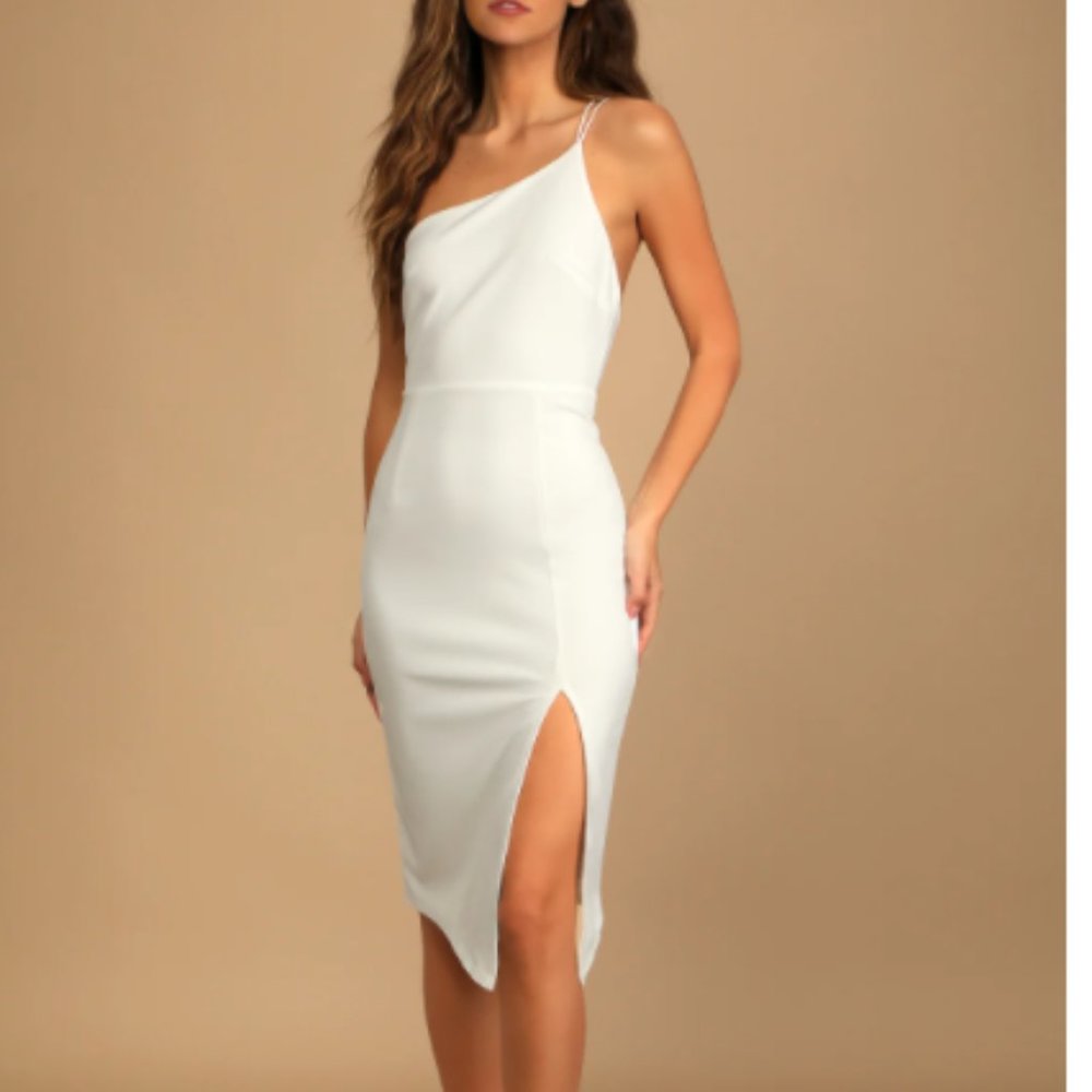 Ivory Asymmetrical Bodycon Midi Dress